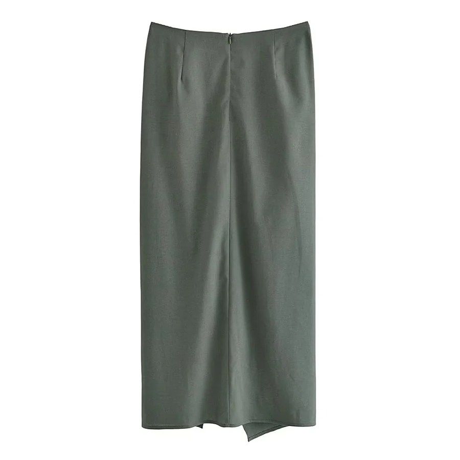 Fashion Green Woven Knotted Slit Skirt,Skirts