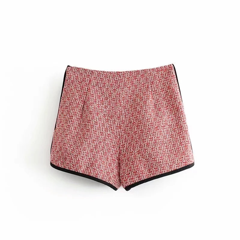 Fashion Pink Woven Tweed Shorts,Shorts