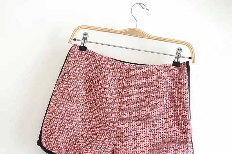 Fashion Pink Woven Tweed Shorts,Shorts