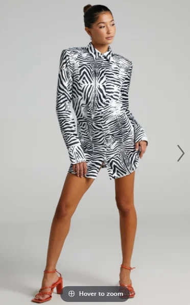 Fashion Suit Zebra-print Lapel Button-up Dress,Long Dress