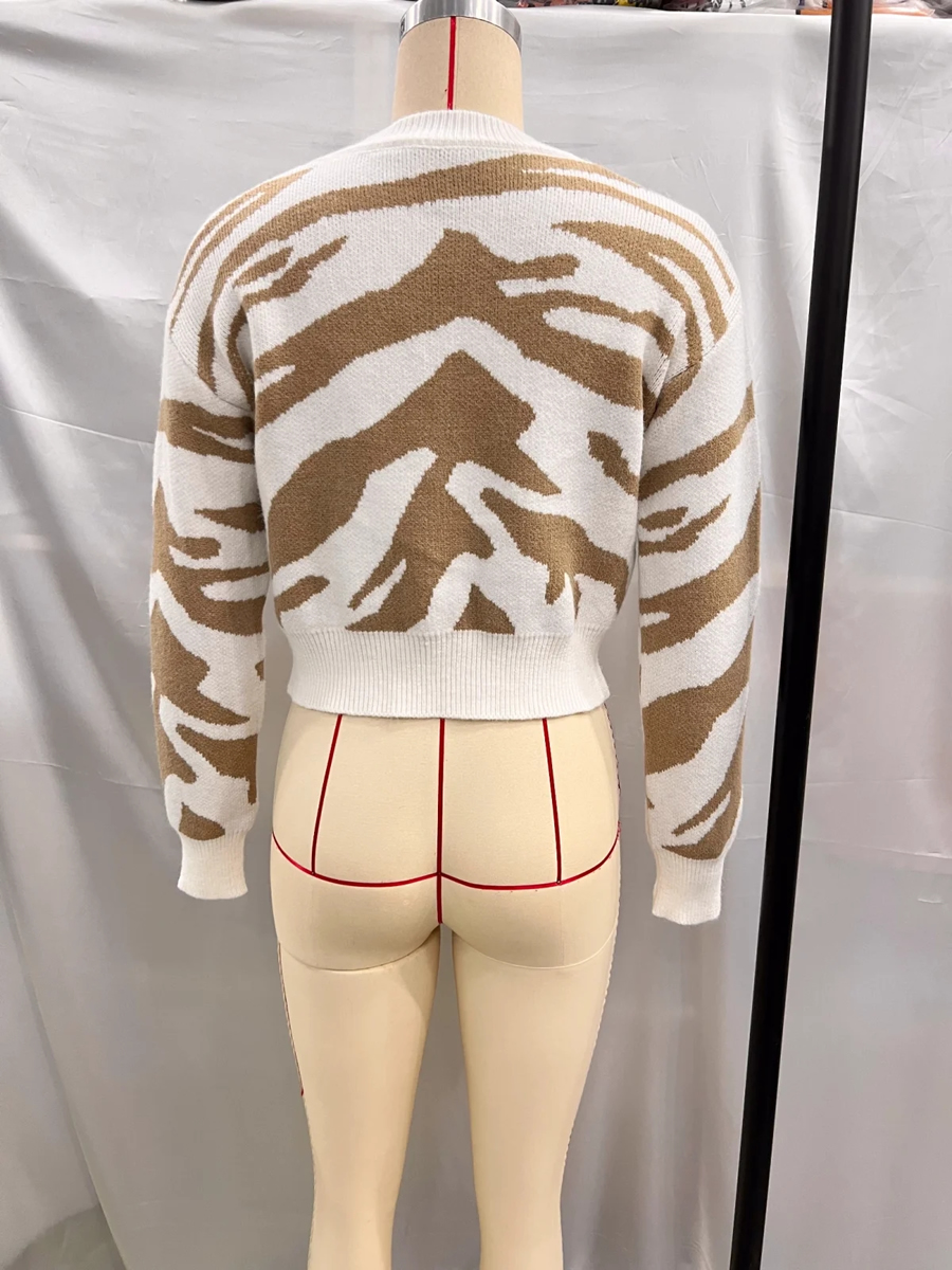 Fashion Zebra Zebra-knit Crewneck Sweater,Sweater