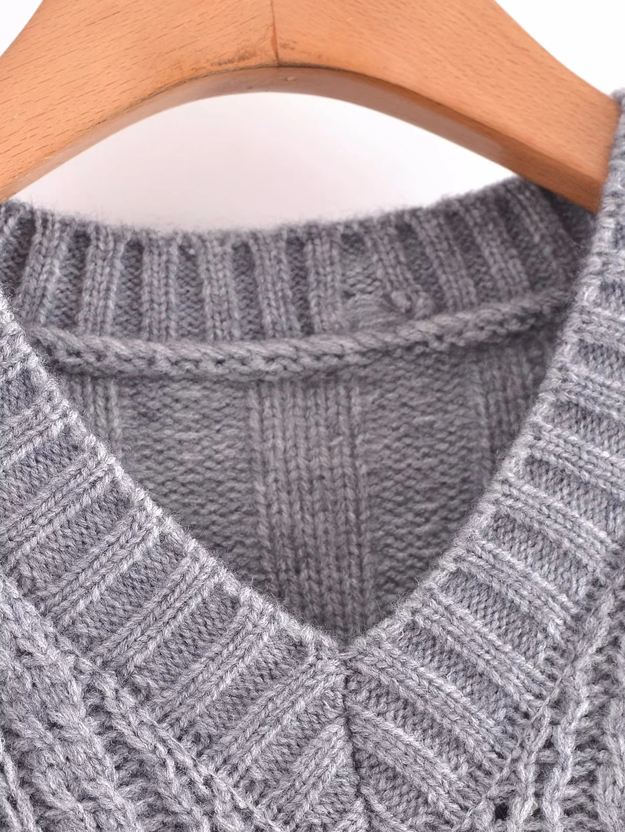 Fashion Grey V-neck Knitted Sweater,Sweater