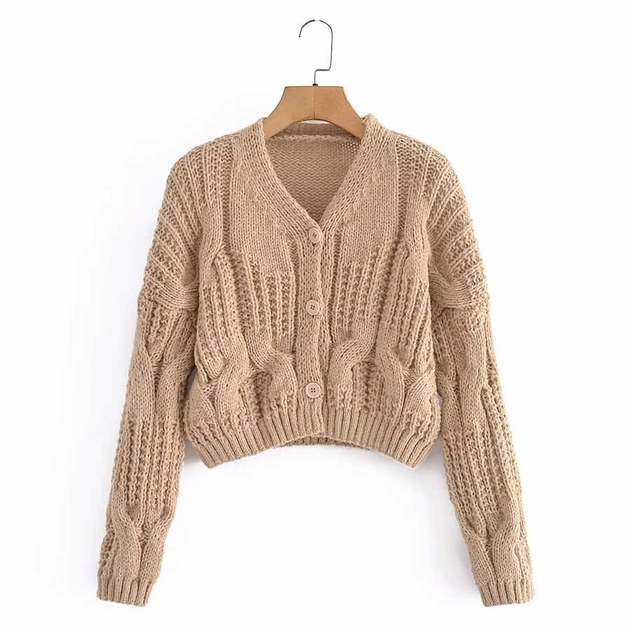 Fashion Brown Coarse Wool Knitted Cardigan,Sweater