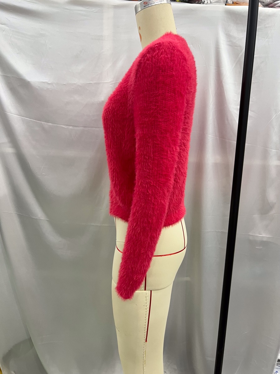 Fashion Red V-neck Cardigan With Mohair Buttons,Sweater