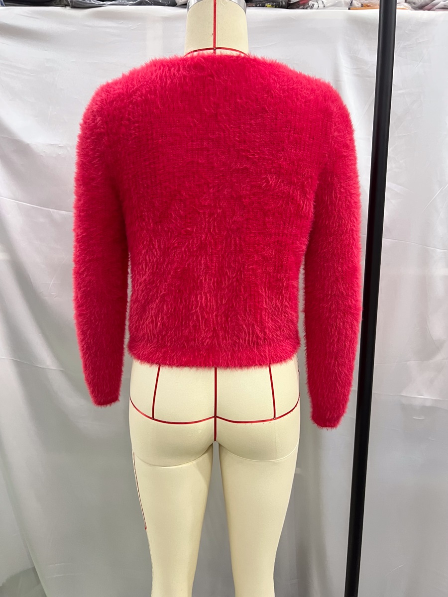 Fashion Red V-neck Cardigan With Mohair Buttons,Sweater