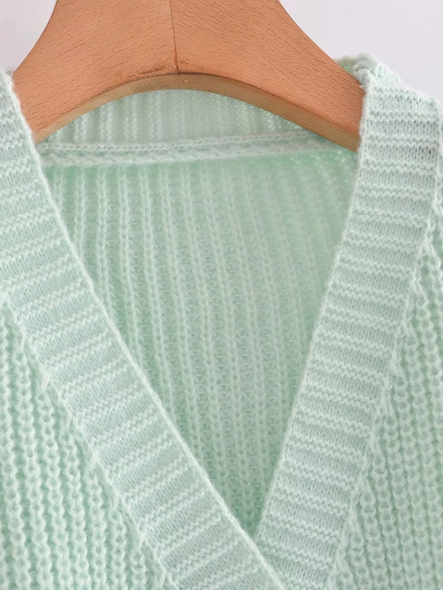 Fashion Blue Chunky Knit V-neck Cardigan,Sweater