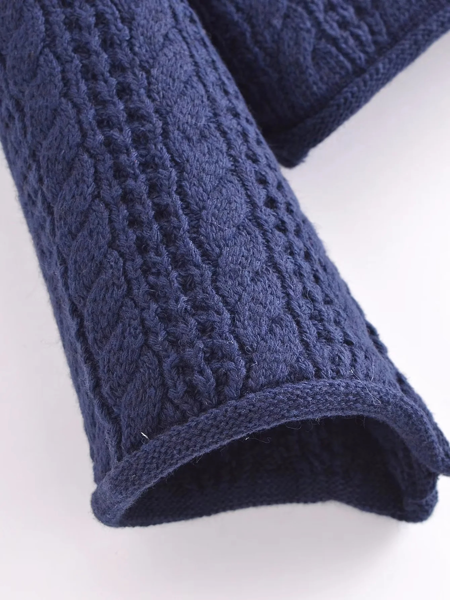 Fashion Blue Flared Sleeve Twist Knit Cardigan,Sweater