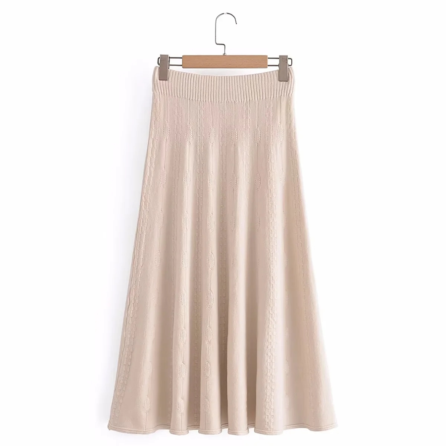 Fashion M Beige Knitted High Waist Skirt,Skirts