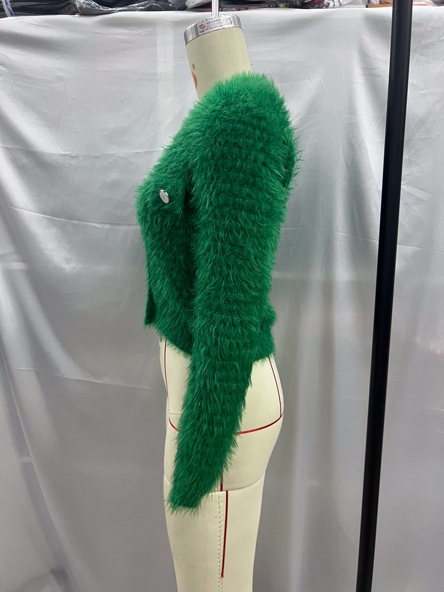 Fashion Green Mohair Knitted Cardigan,Sweater