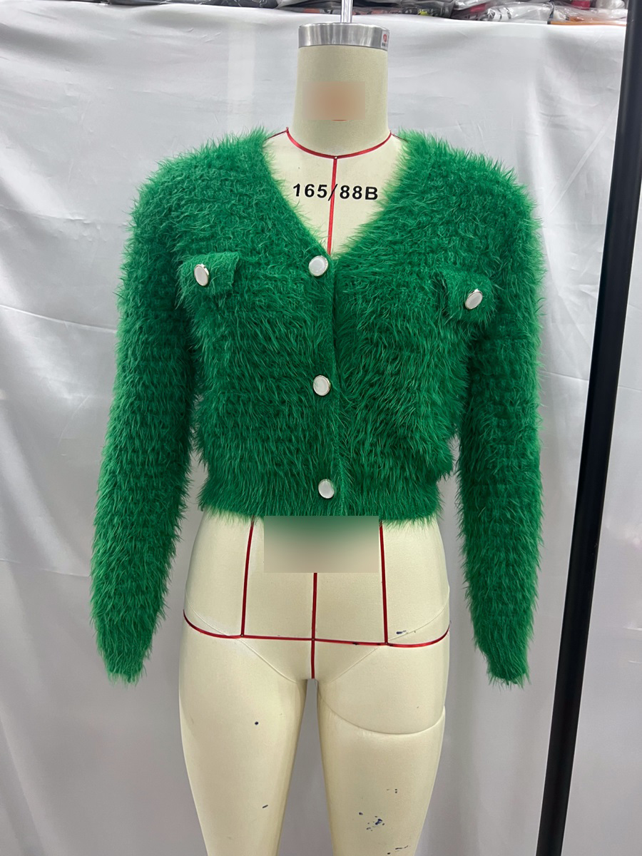 Fashion Green Mohair Knitted Cardigan,Sweater