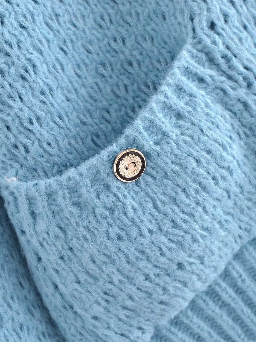 Fashion Blue Pullover Sweater With Pockets,Sweater