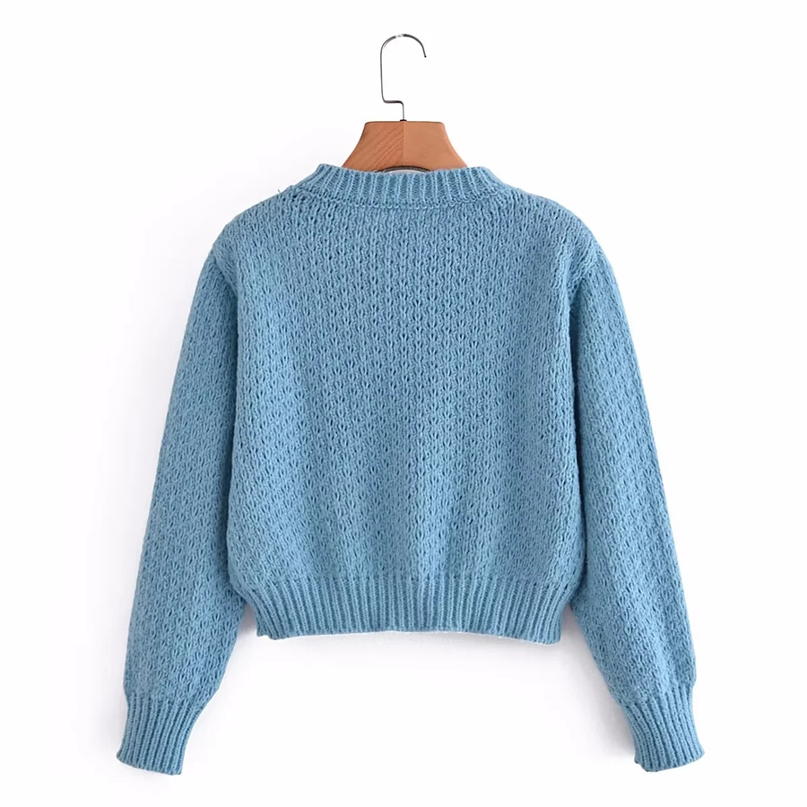 Fashion Blue Pullover Sweater With Pockets,Sweater