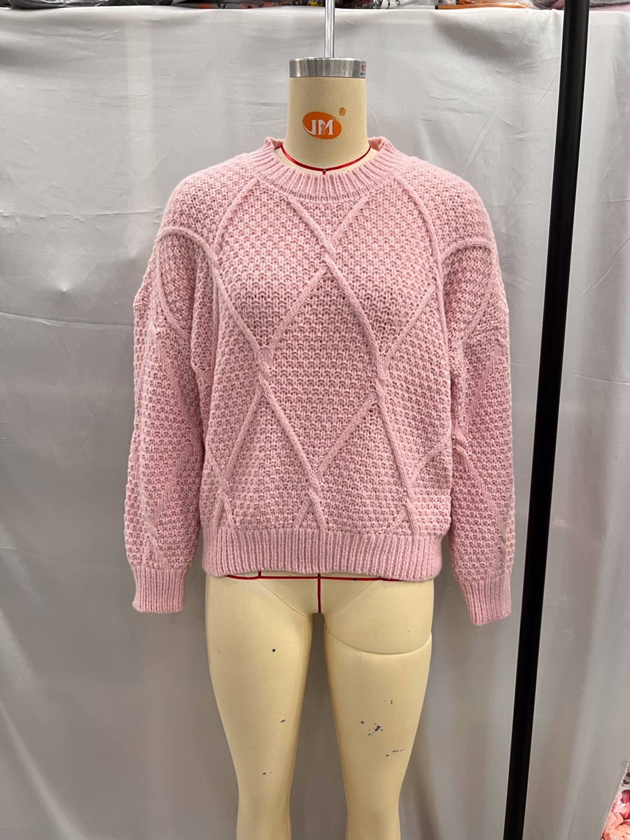 Fashion Pink Coarse Wool Pullover Knitted Sweater,Sweater