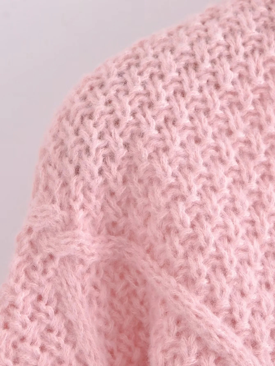 Fashion Pink Coarse Wool Pullover Knitted Sweater,Sweater