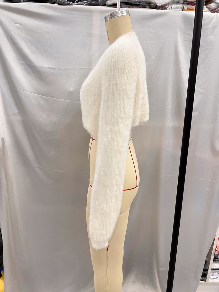 Fashion White Mohair Knitted Cardigan,Sweater