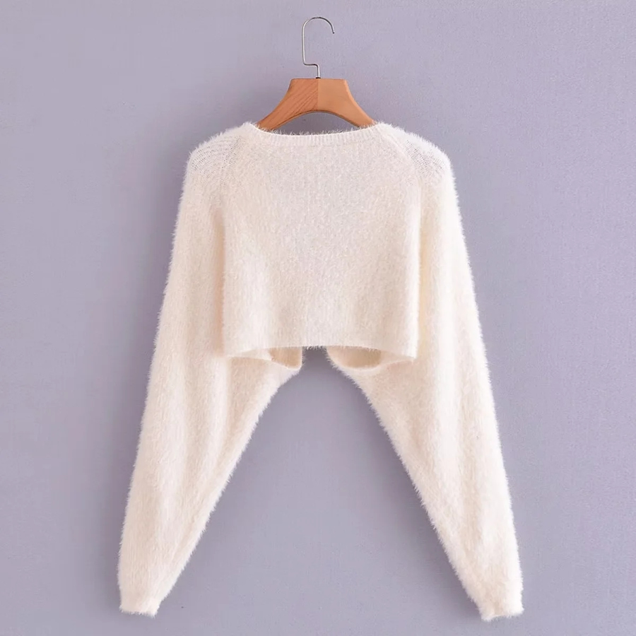 Fashion White Mohair Knitted Cardigan,Sweater