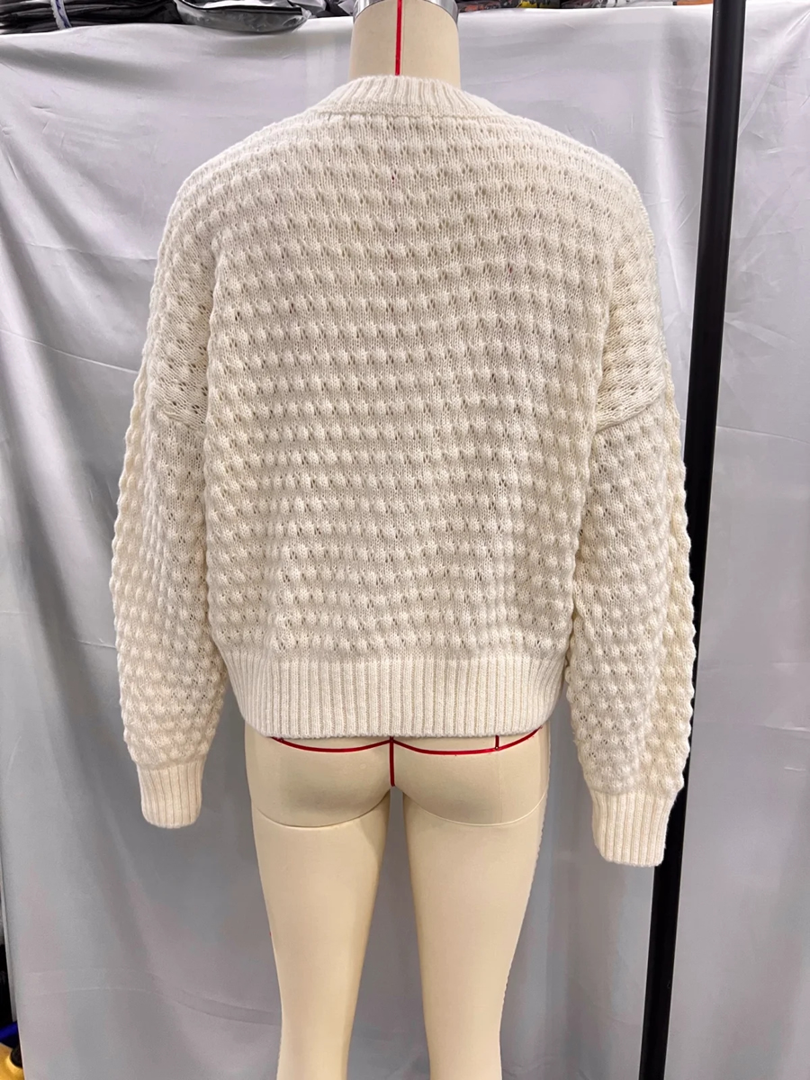 Fashion Creamy-white Coarse Knitted Pullover Sweater,Sweater