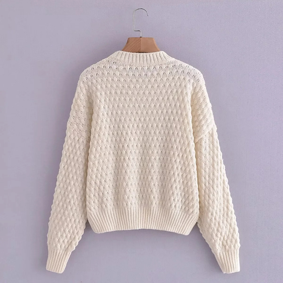 Fashion Creamy-white Coarse Knitted Pullover Sweater,Sweater