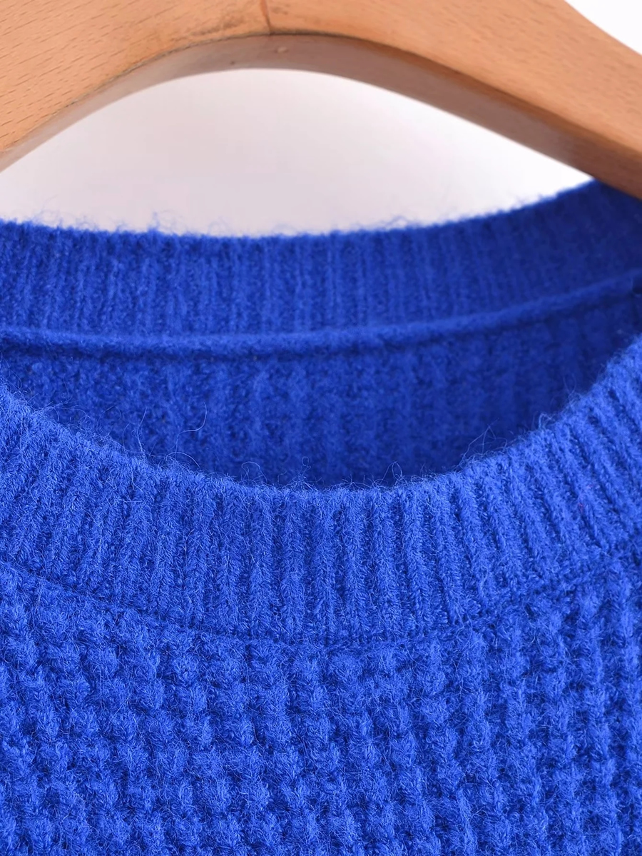 Fashion Royal Blue Round Neck Pullover Knitted Sweater,Sweater
