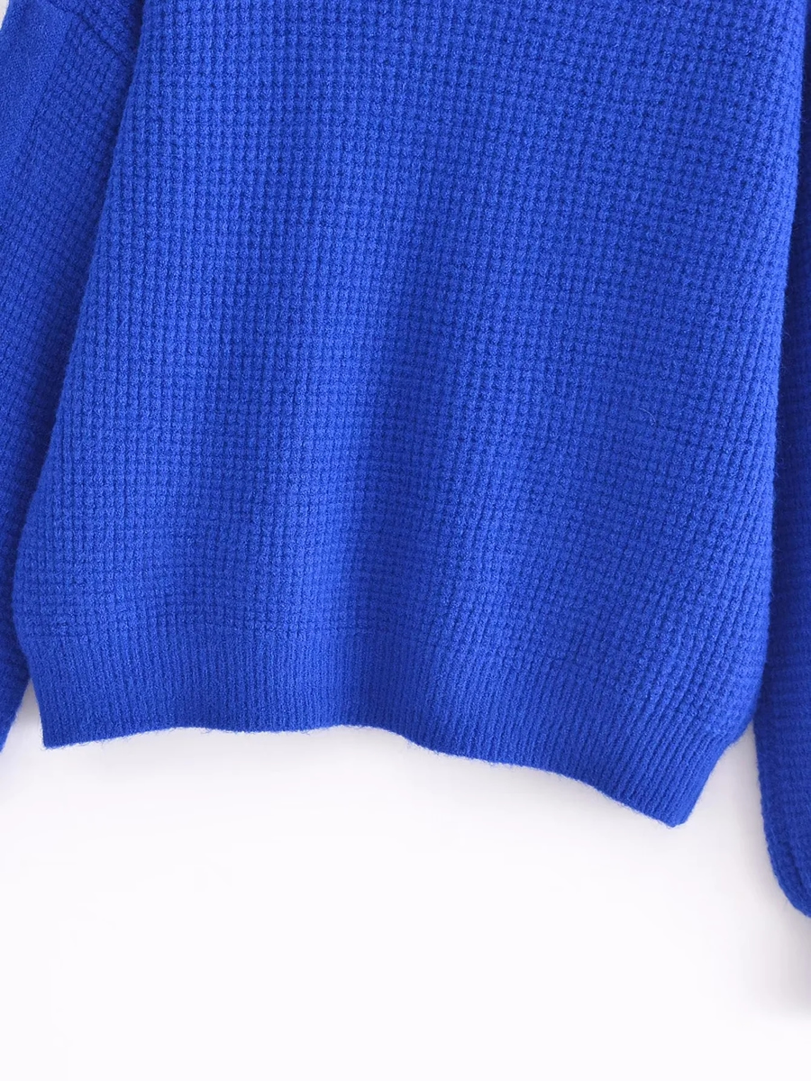Fashion Royal Blue Round Neck Pullover Knitted Sweater,Sweater