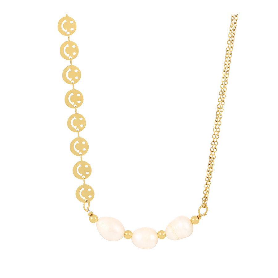 Fashion Gold-2 Copper Cutout Geometric Pearl Chain Necklace,Necklaces