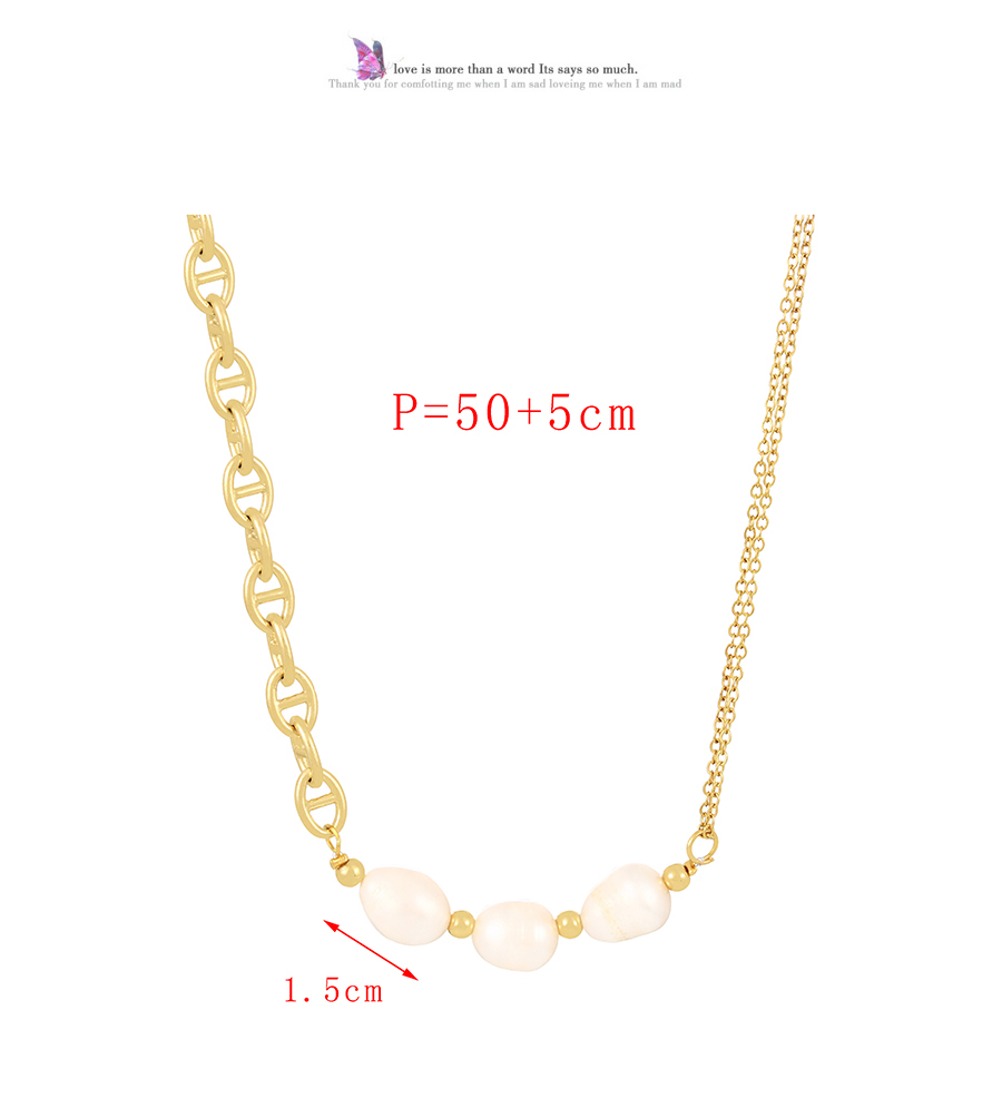 Fashion Gold-2 Copper Cutout Geometric Pearl Chain Necklace,Necklaces