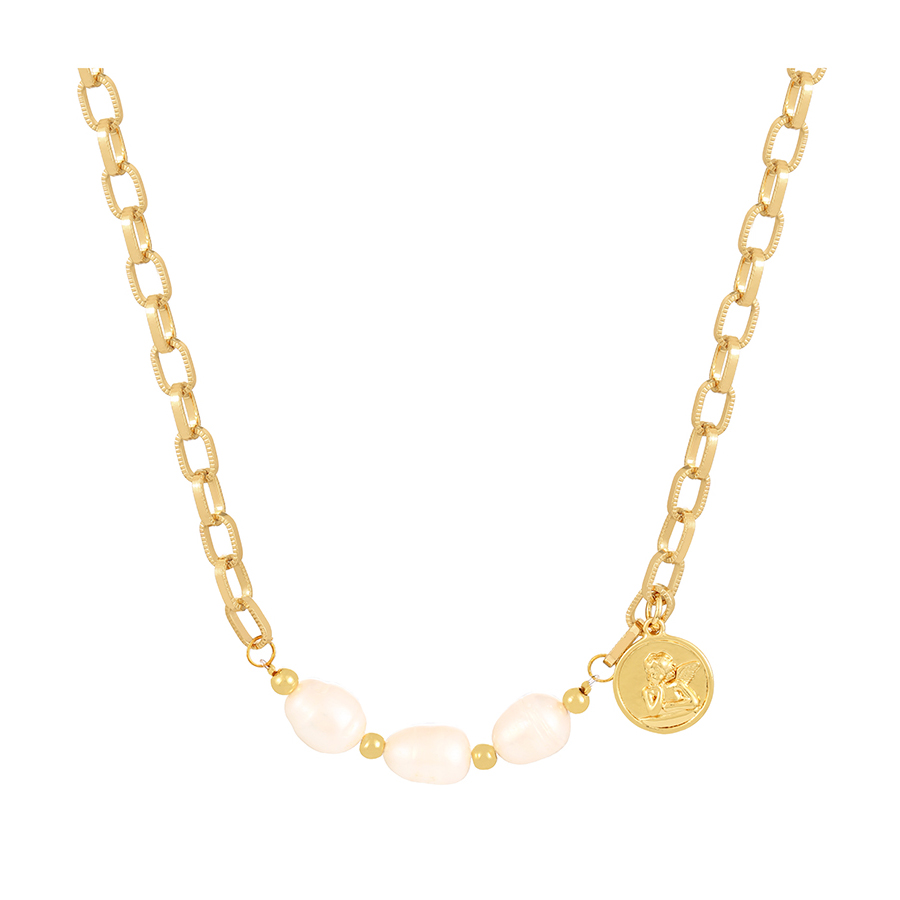 Fashion Gold Bronze Figure Pearl Chain Necklace,Necklaces