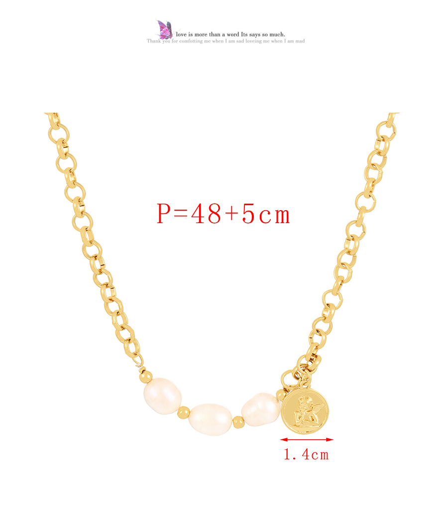 Fashion Gold-2 Bronze Figure Pearl Chain Necklace,Necklaces