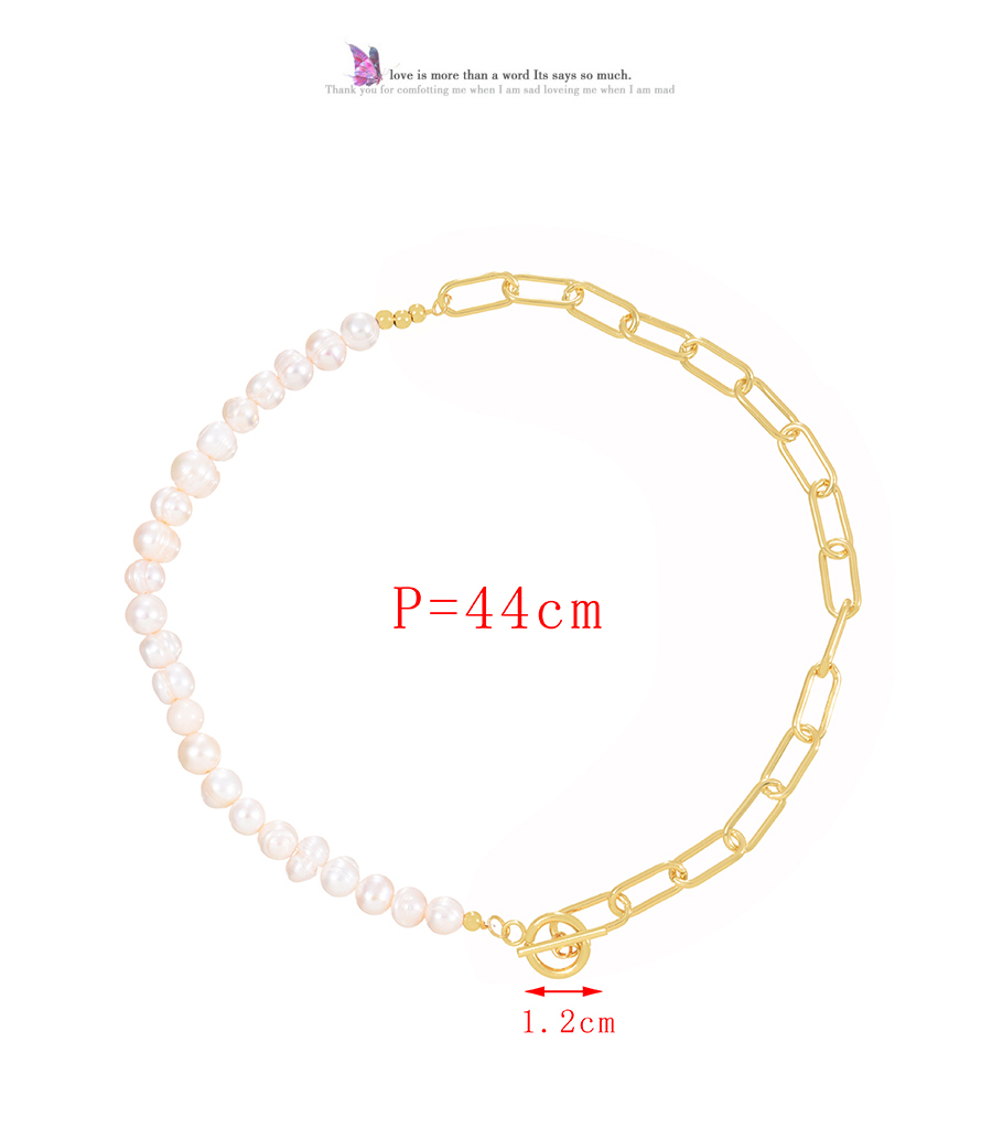 Fashion Gold Copper Pearl Beaded Chain Necklace,Necklaces