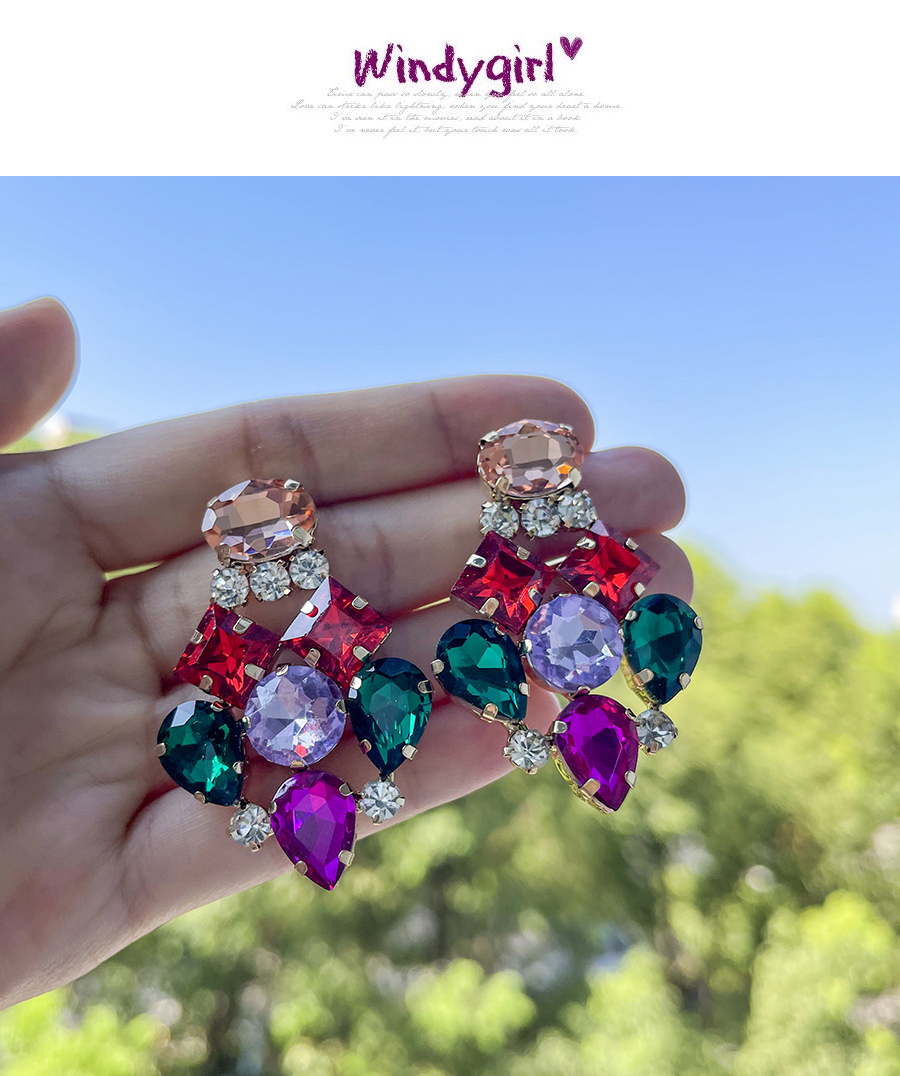 Fashion Color Alloy Diamond Geometric Stud Earrings,Stud Earrings