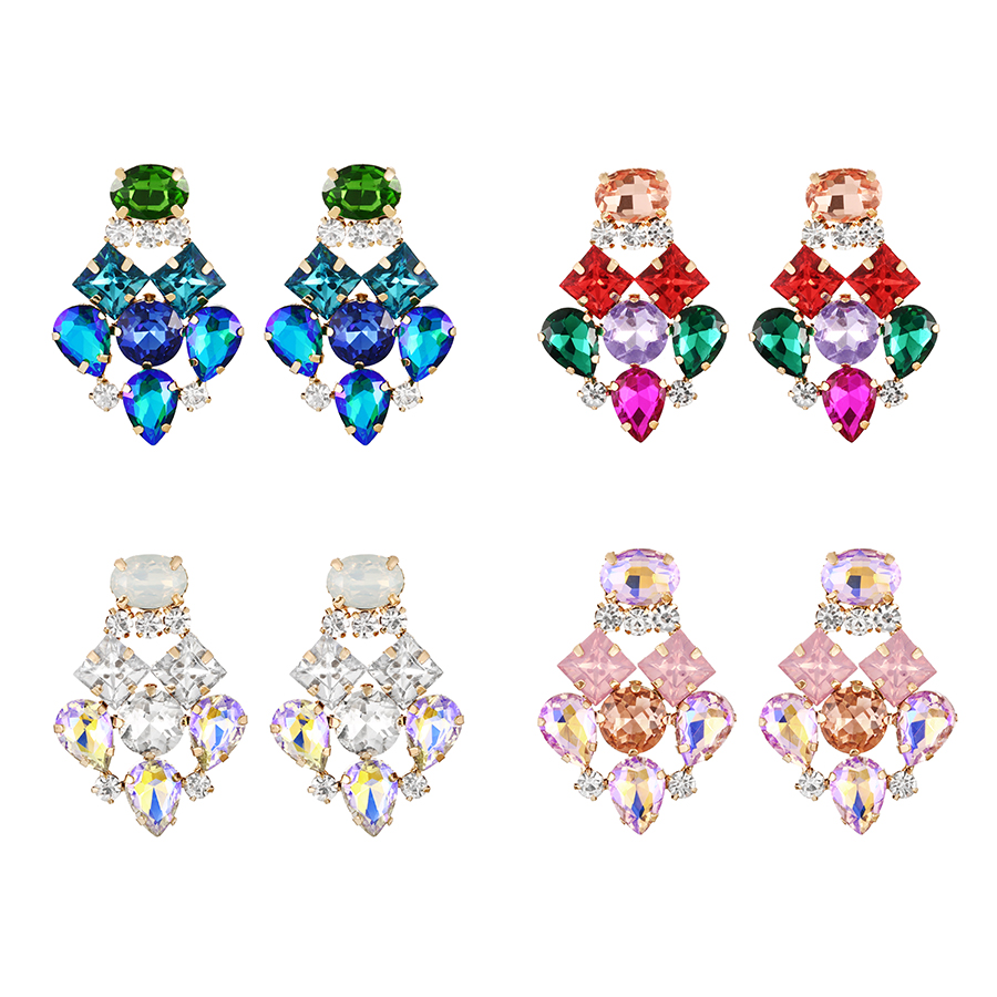Fashion Pink Alloy Diamond Geometric Stud Earrings,Stud Earrings