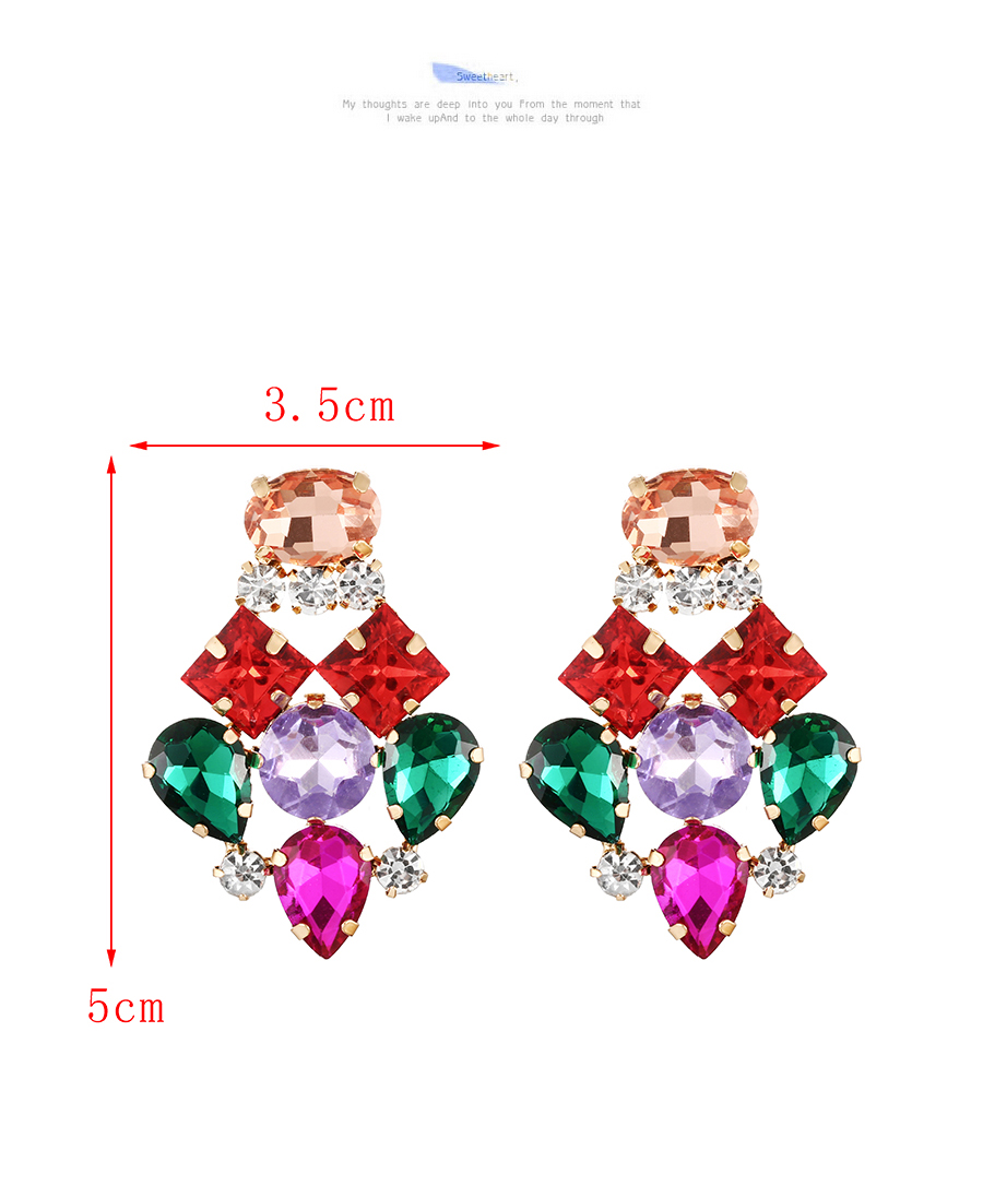 Fashion Pink Alloy Diamond Geometric Stud Earrings,Stud Earrings