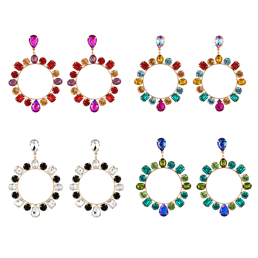 Fashion Color Alloy Diamond Ring Drop Stud Earrings,Stud Earrings