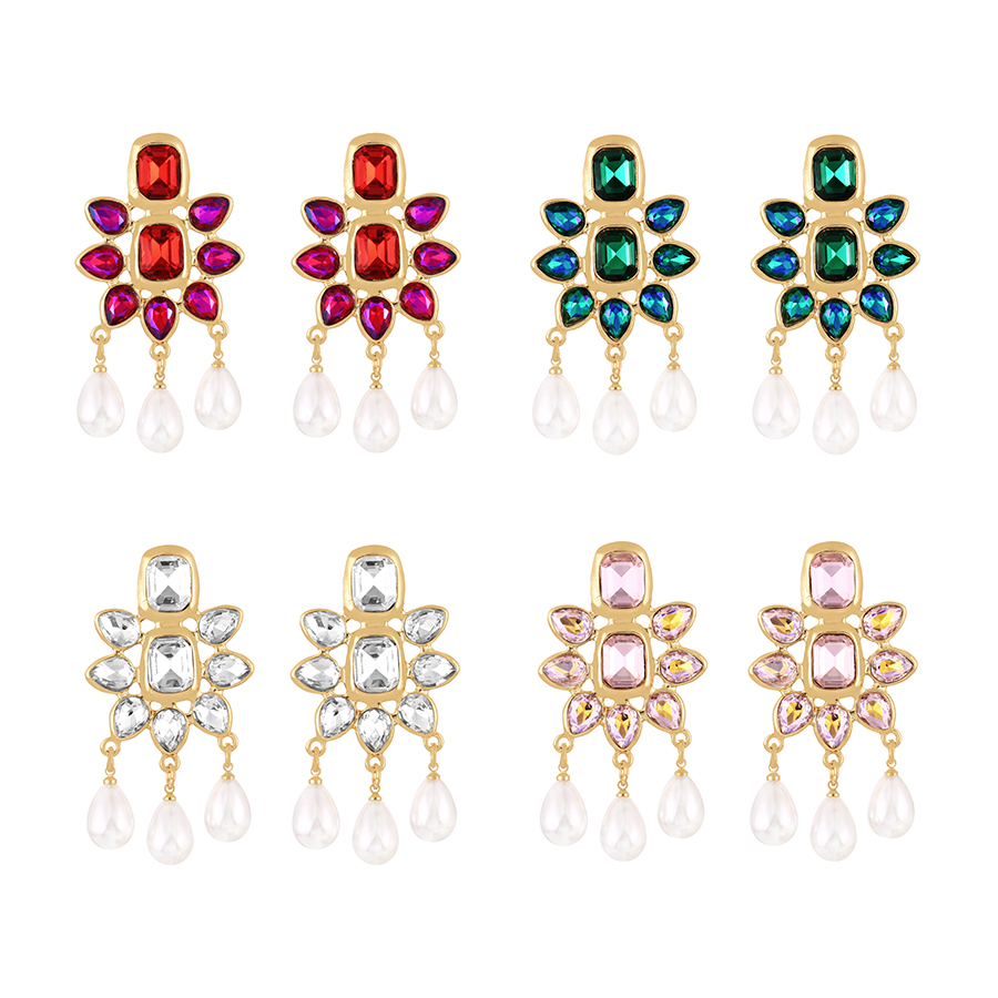 Fashion Red Alloy Diamond Drop Pearl Tassel Stud Earrings,Stud Earrings