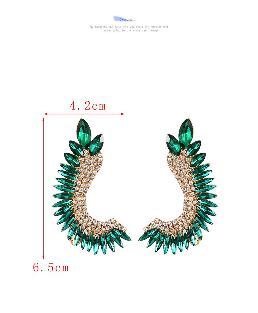 Fashion Green Alloy Diamond Wing Stud Earrings,Stud Earrings