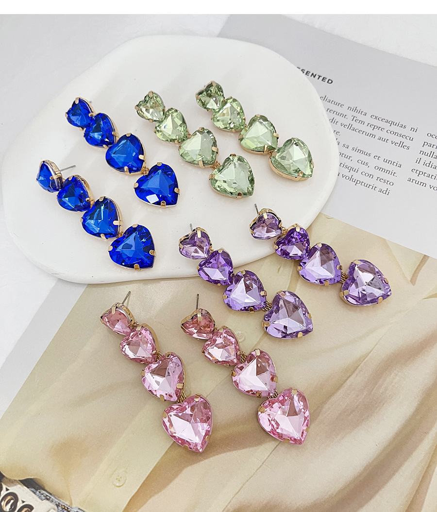 Fashion Royal Blue Alloy Diamond Heart Stud Earrings,Stud Earrings