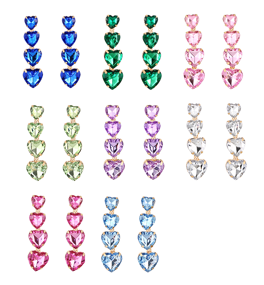 Fashion Royal Blue Alloy Diamond Heart Stud Earrings,Stud Earrings