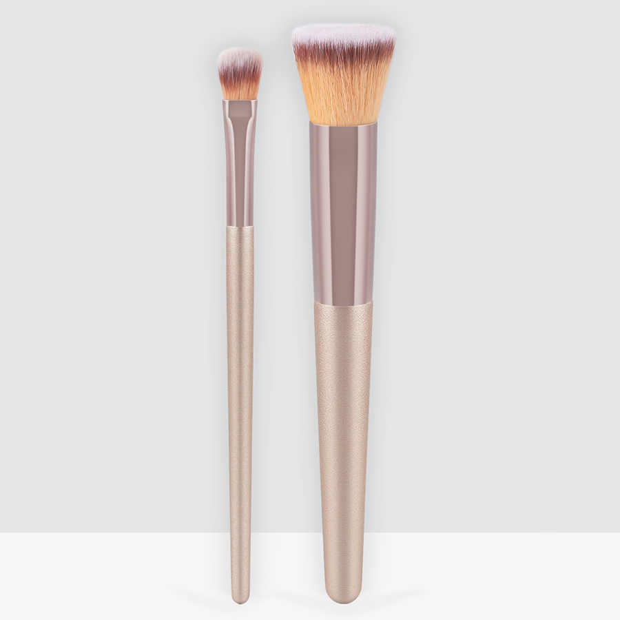 Fashion Champagne Gold 2 Champagne Gold Flat Top Loose Powder Brush Set,Beauty tools