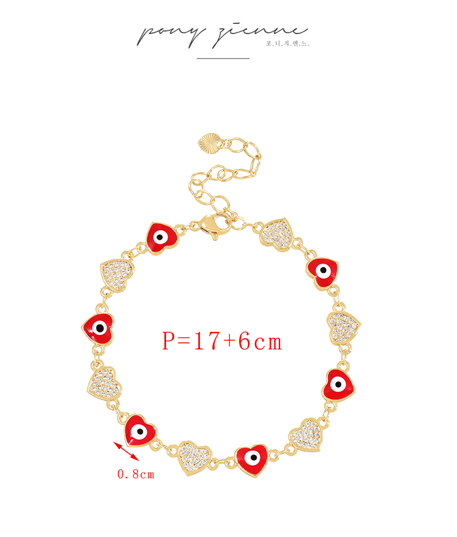 Fashion Red Bronze Zirconium Oil Drop Eye Heart Bracelet,Bracelets