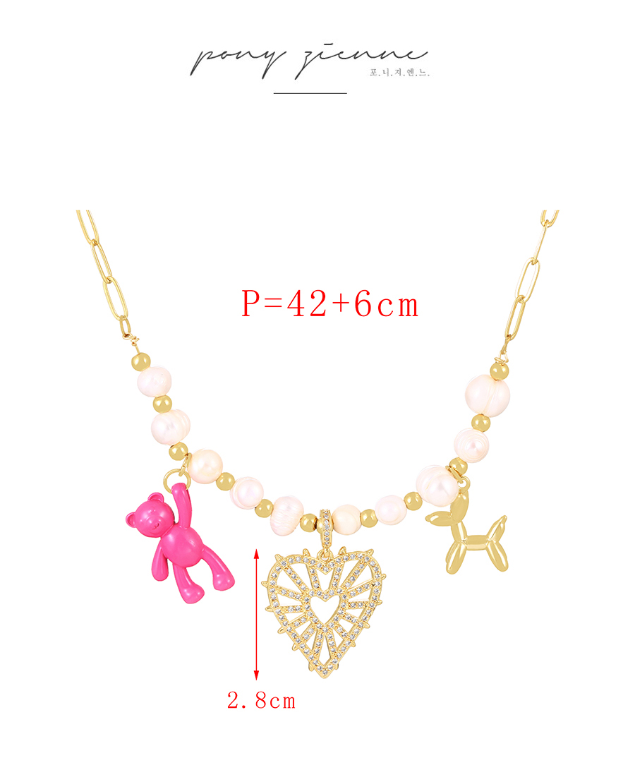 Fashion Red Copper Inlaid Zirconium Pearl Beaded Love Drop Oil Bear Balloon Dog Necklace,Necklaces
