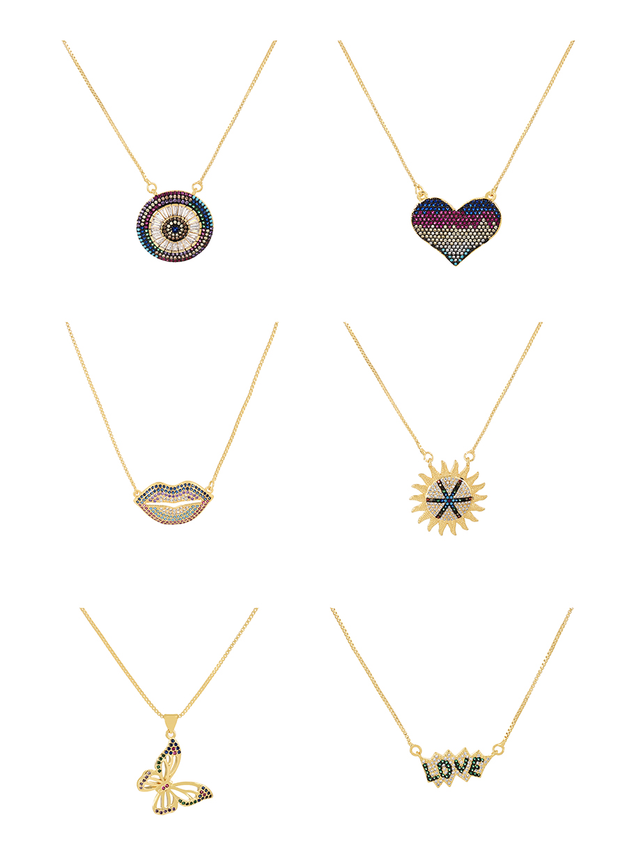 Fashion Gold-3 Bronze Zirconium Letters Love Pendant Necklace,Necklaces