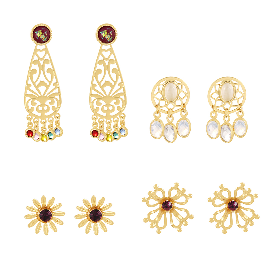 Fashion Gold-3 Copper Inlaid Zirconium Flower Stud Earrings,Earrings