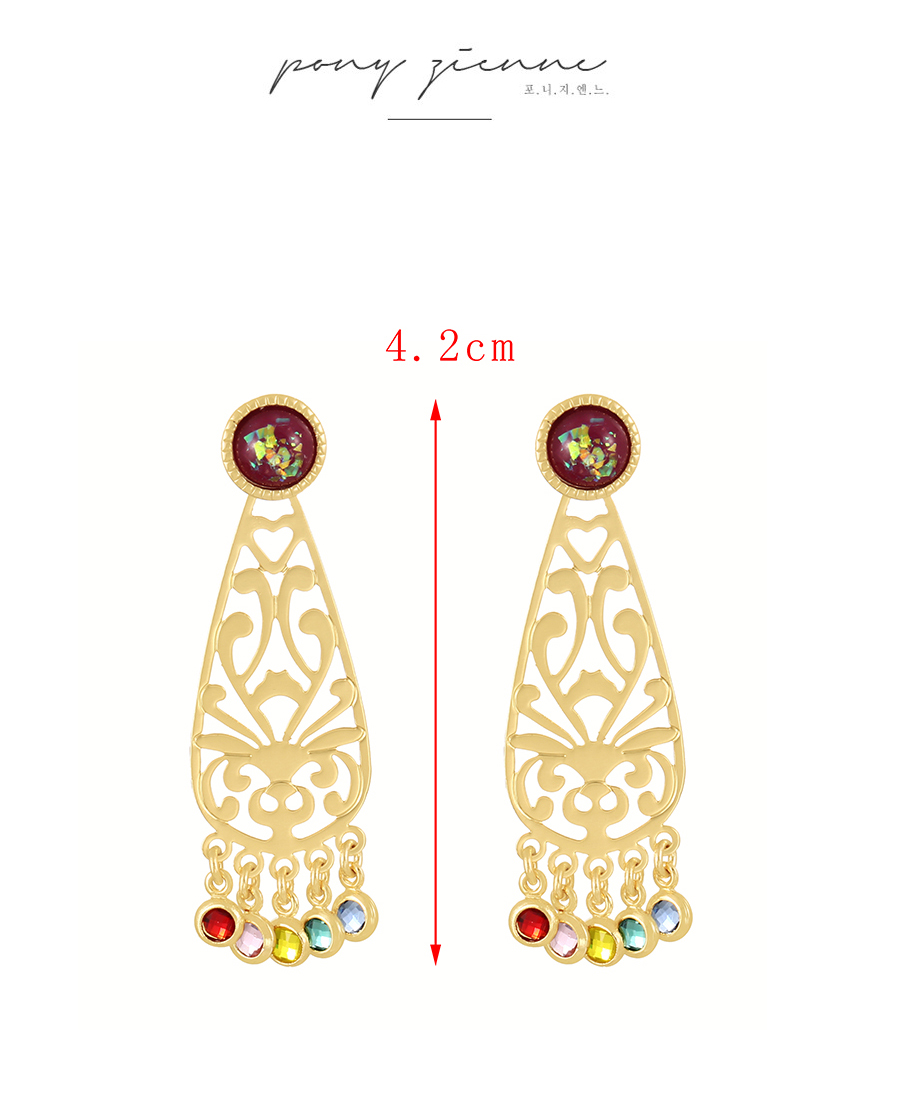 Fashion Gold-4 Bronze Zirconium Hollow Flower Tassel Stud Earrings,Earrings