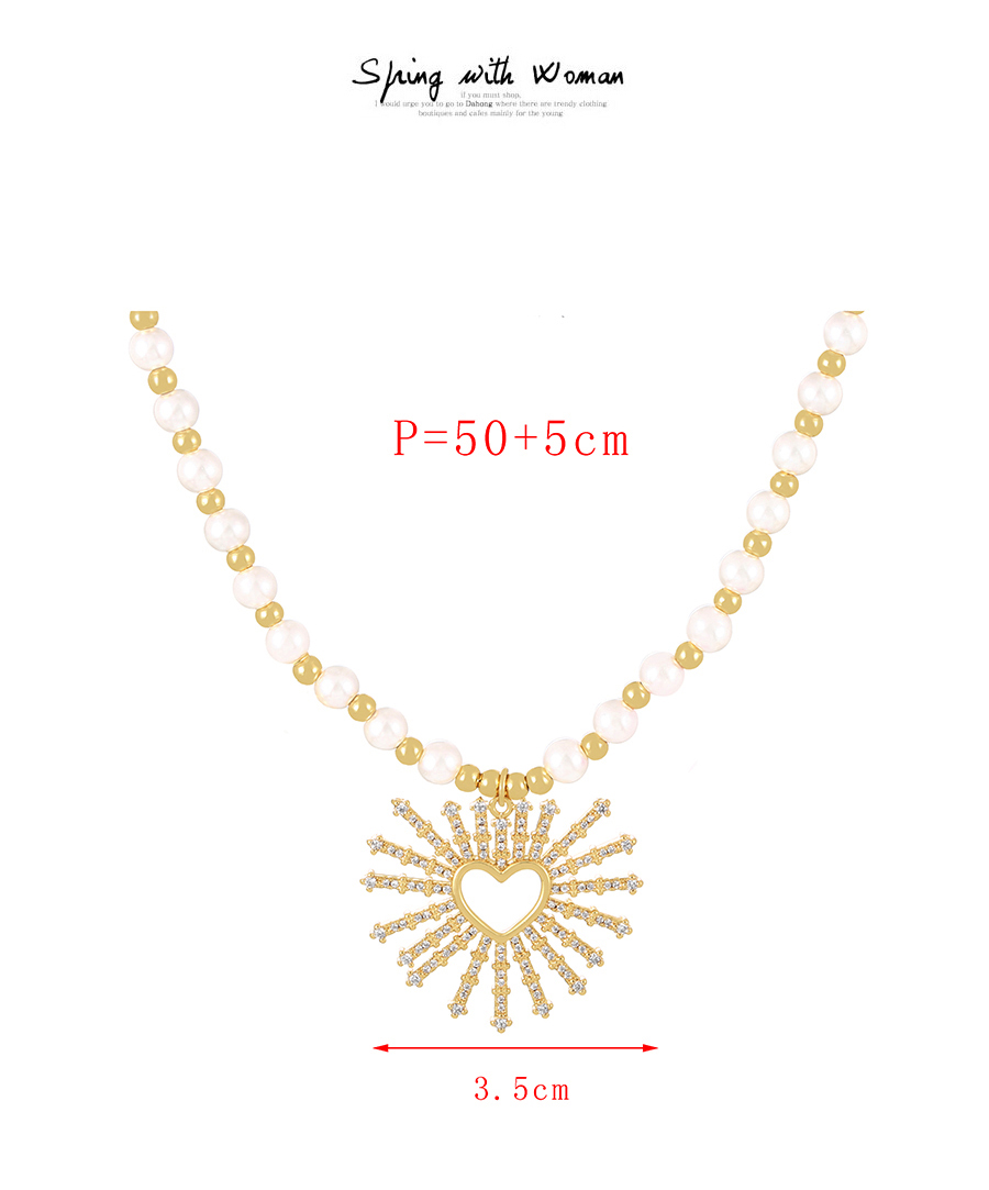Fashion Gold-2 Bronze Zirconium Beaded Pearl Heart Pendant Necklace,Necklaces