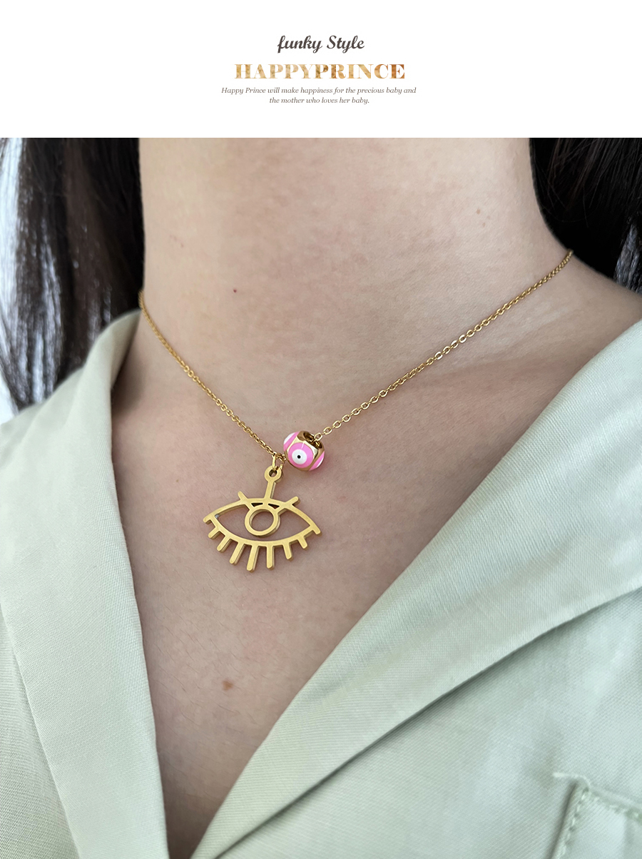 Fashion Pink Titanium Steel Drip Eye Pendant Necklace,Necklaces