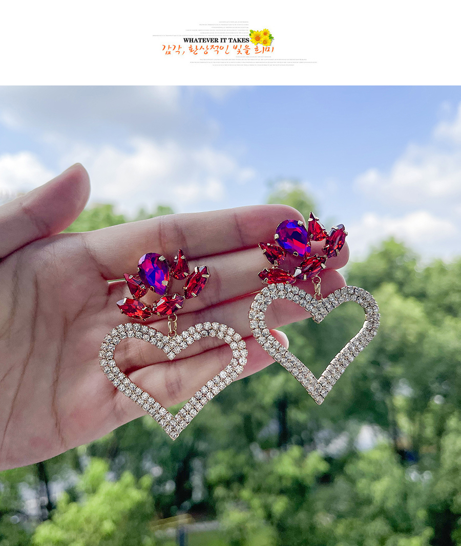 Fashion Ab Color Alloy Diamond Heart Stud Earrings,Stud Earrings