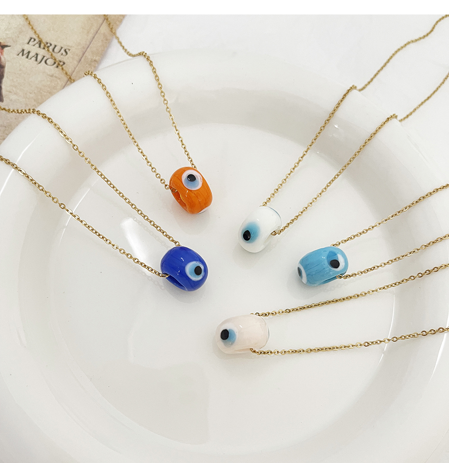Fashion Lake Blue Titanium Steel Resin Eye Pendant Necklace,Necklaces