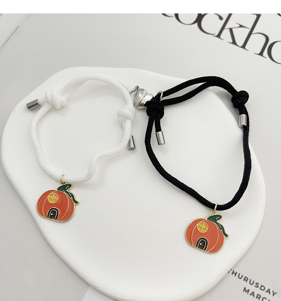 Fashion Color Alloy Drip Oil Halloween Pumpkin Love Magnetic Black And White Braided Bracelet,Fashion Bracelets