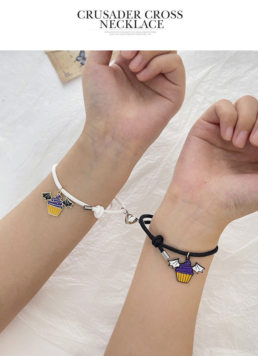 Fashion Color Alloy Drip Oil Halloween Wings Ice Cream Love Magnetic Black And White Woven Bracelet,Fashion Bracelets