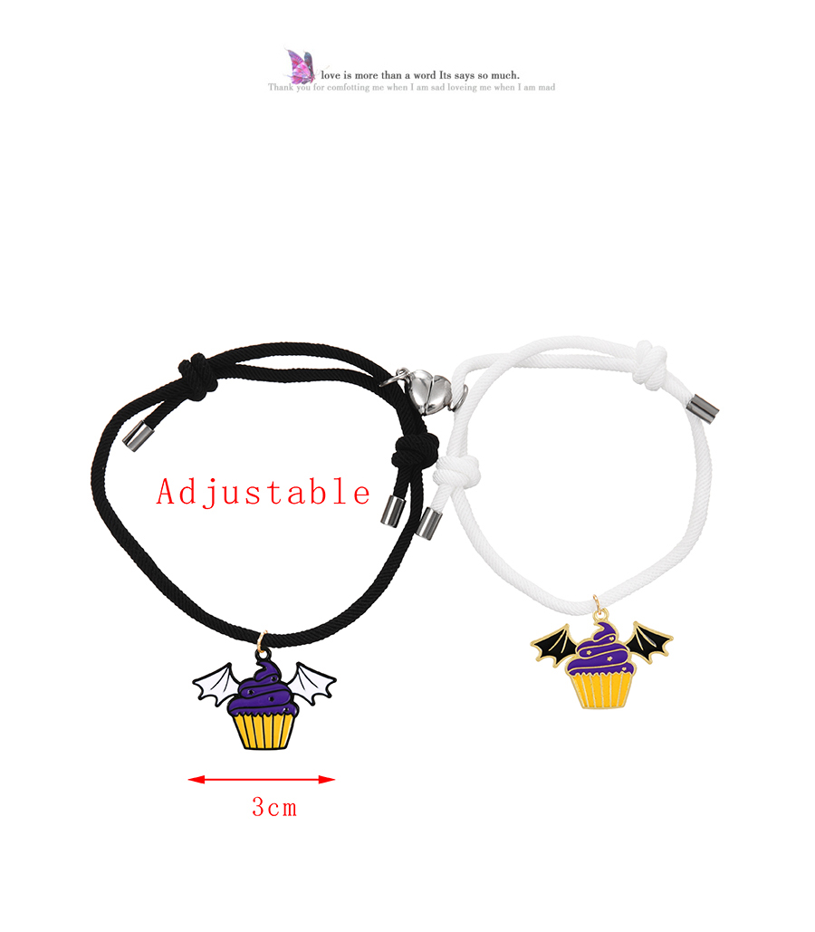 Fashion Color Alloy Drip Oil Halloween Wings Ice Cream Love Magnetic Black And White Woven Bracelet,Fashion Bracelets